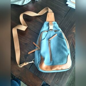 ANTIK KRAFT Blue and Tan Side Sling Bag with Faux leather